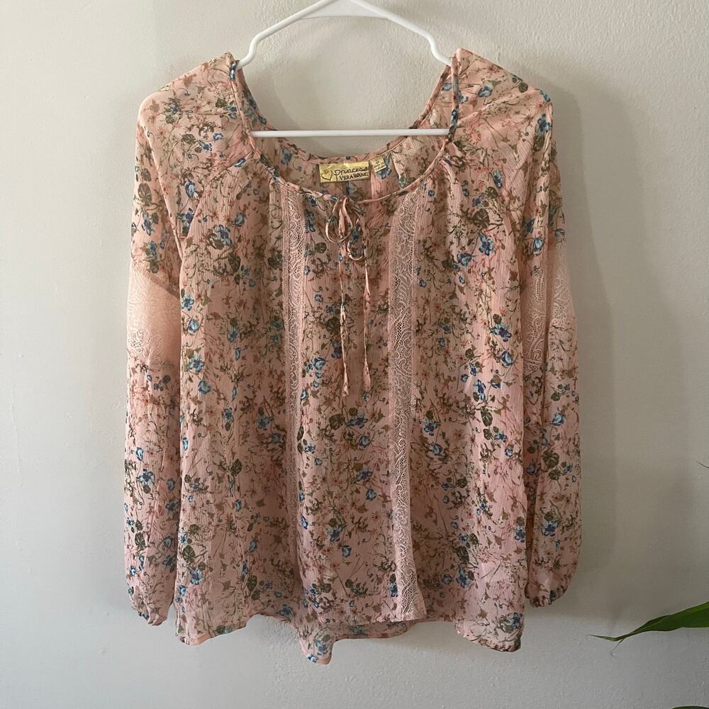 Princess Vera Wang Womens Small Sheer Floral Top Lace Cottagecore Feminine